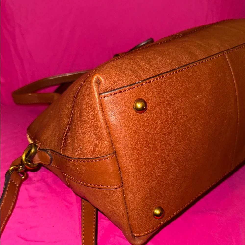 Frye Chestnut Brown Leather Satchel with Gold Ring Accent